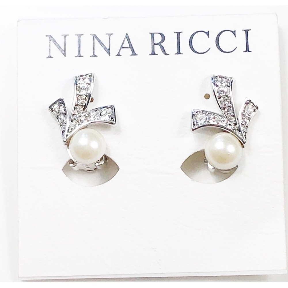 Nina Ricci Crystal and Faux Pearl Art Deco Clips Vintage - Picture 5 of 5